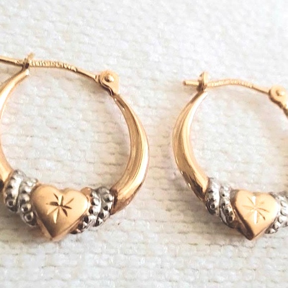 Two-Tone Heart Hoop Earrings in 10k Gold and Rhodium - Picture 3 of 3
